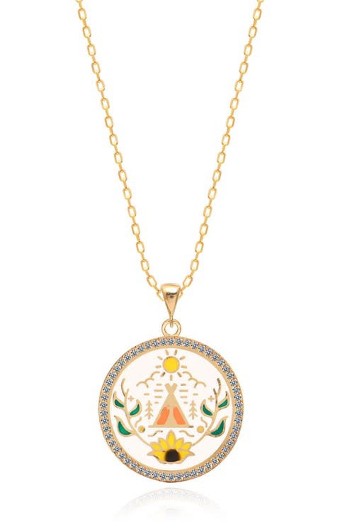 Sweet Harmony 14k Gold Plated Sterling Silver CZ Halo Round Pendant Necklace