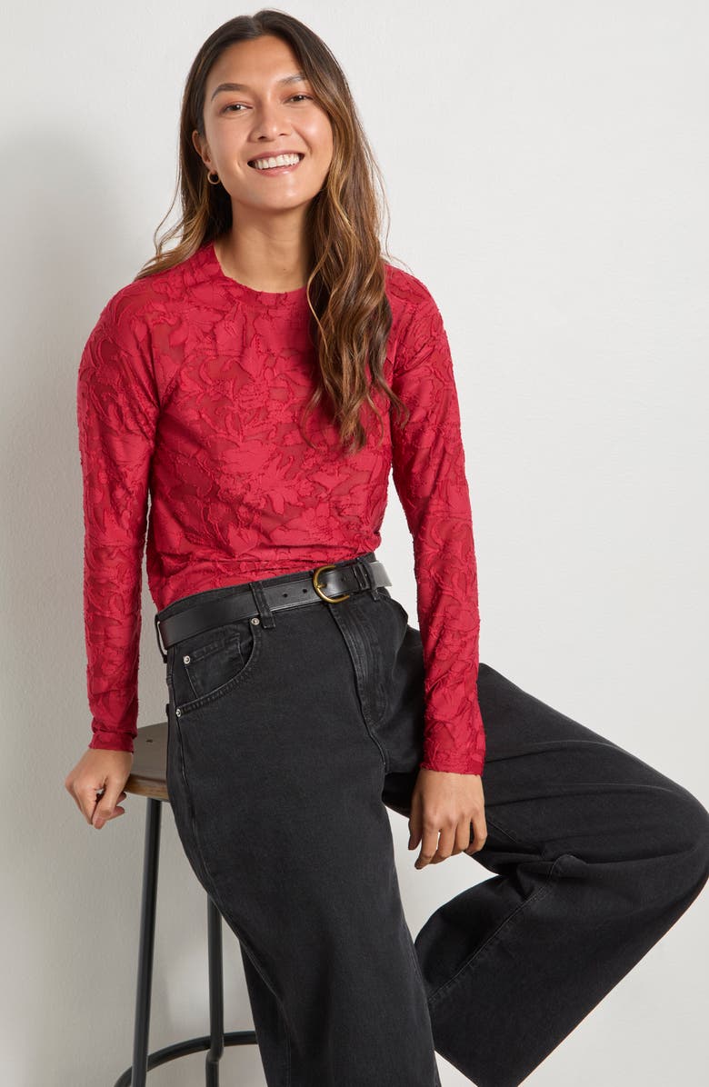 Splendid Cece Floral Semisheer Long Sleeve Top, Alternate, color, Red Grape