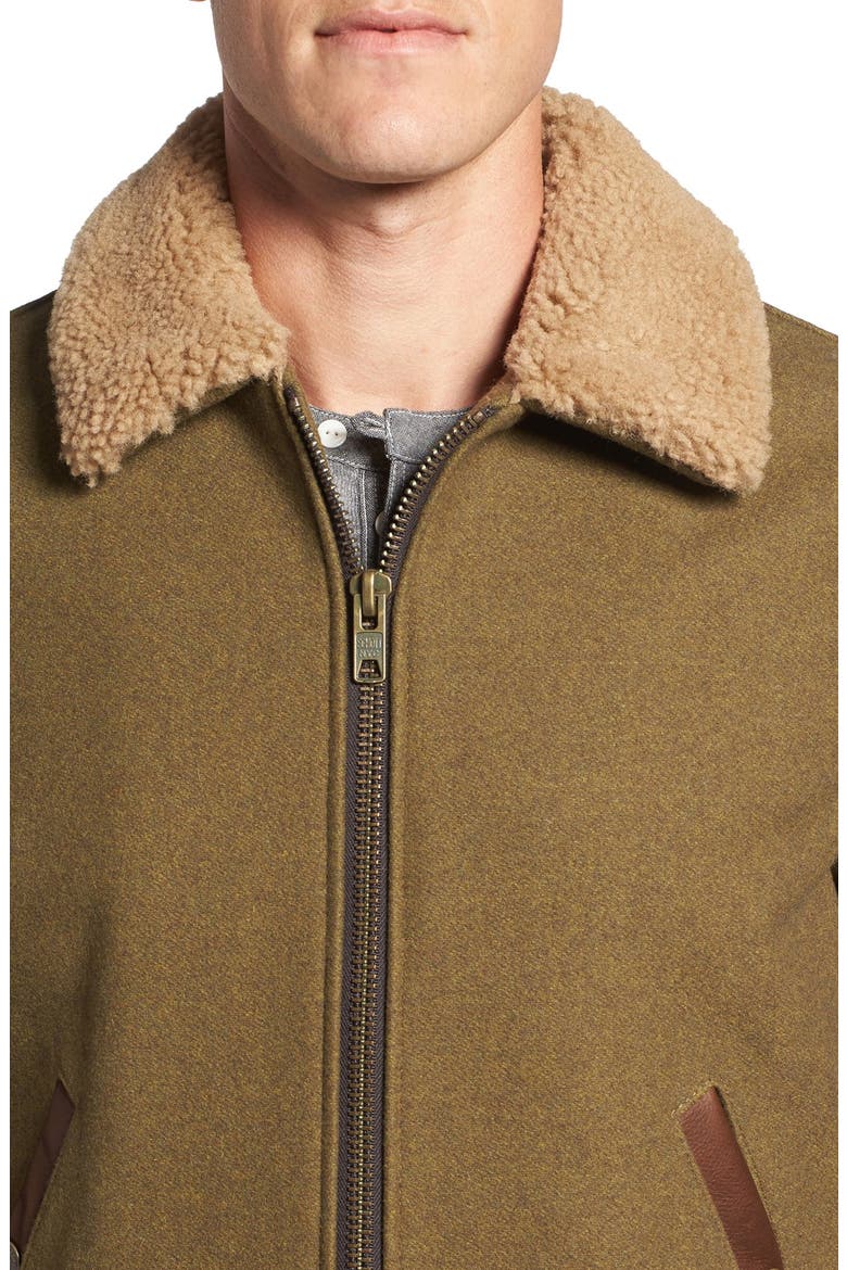 Mixed Media B-15 Flight Jacket with Genuine Shearling Collar, Alternate, color, OLIVE