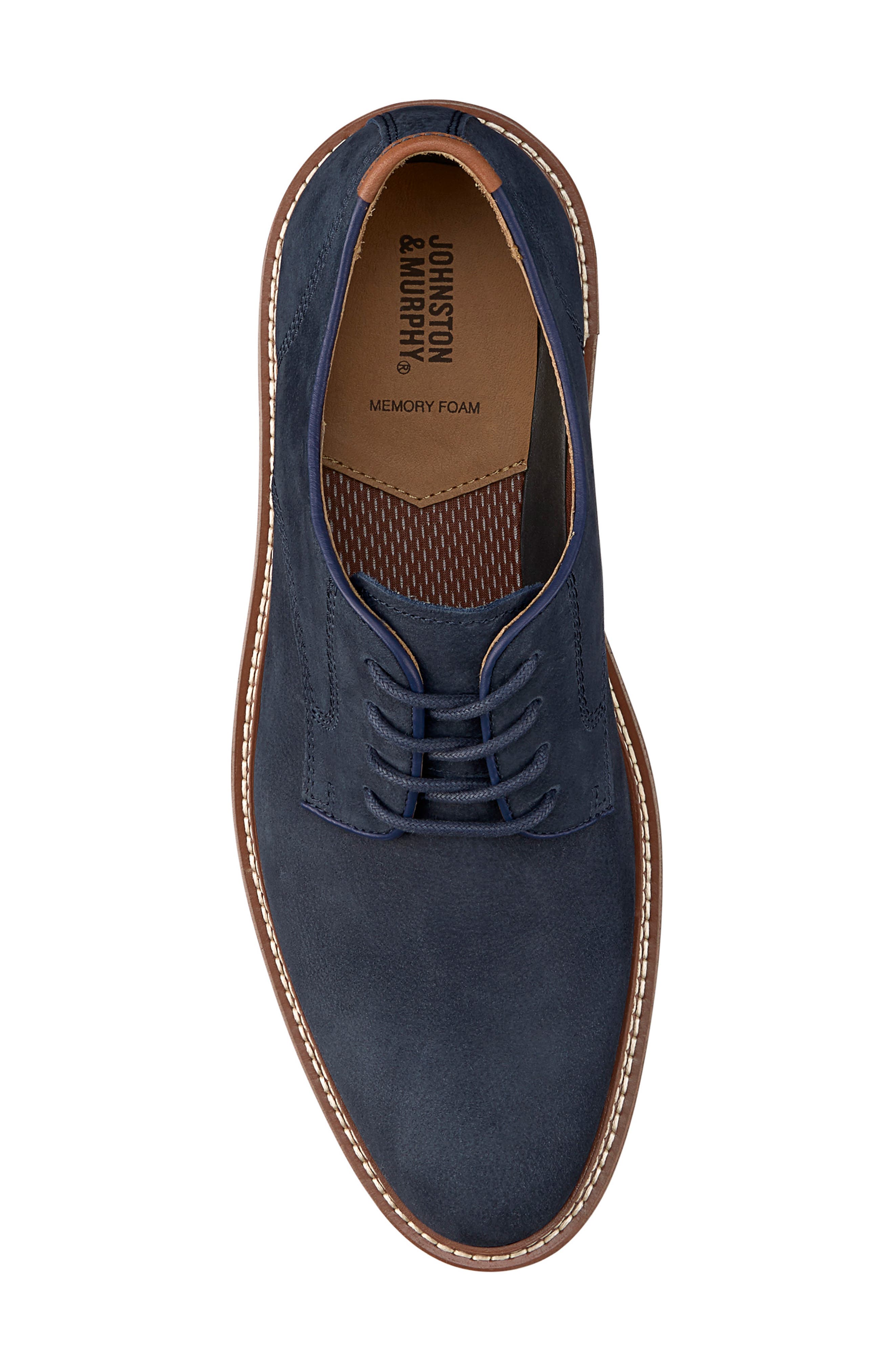 Johnston & Murphy Upton Plain Toe Derby, Alternate, color, Navy Tumbled Nubuck