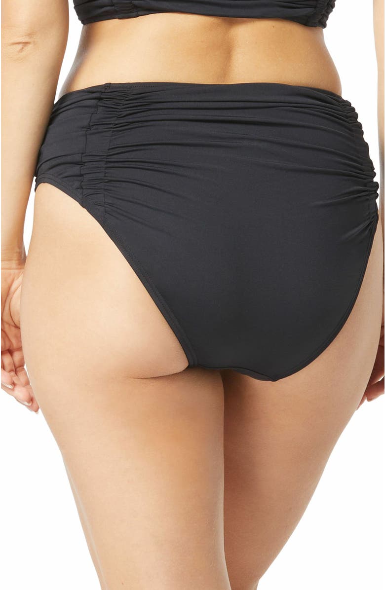 Carmen Marc Valvo Solid Shirred Bikini Bottom, Alternate, color, 001-Black