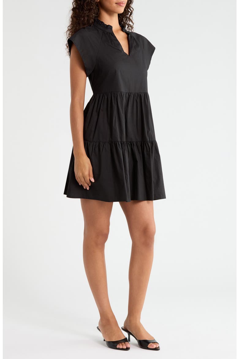 Janelly Tiered Cotton Poplin Minidress, Alternate, color, BLACK