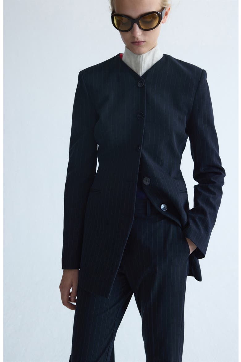 Pinstripe Suit Trousers, Alternate, color, NAVY