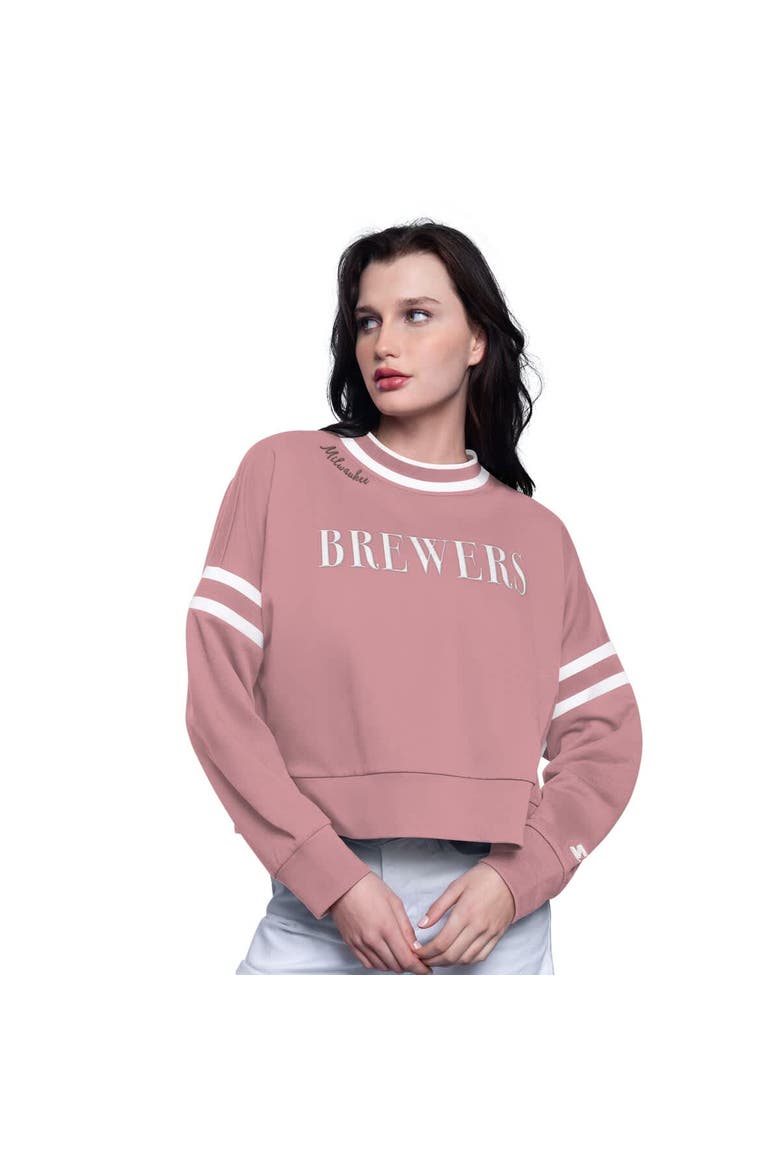 Women's Starter  Pink Milwaukee Brewers Power Play Cropped Pullover Sweatshirt, Main, color, Pink