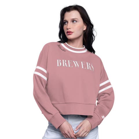 Women's Starter  Pink Milwaukee Brewers Power Play Cropped Pullover Sweatshirt
