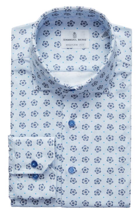 Modern Fit 4 Flex Stretch Knit Button-Up Shirt