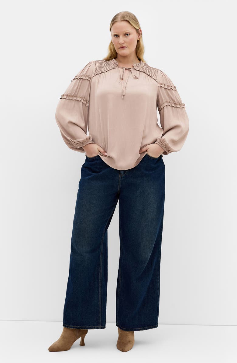 City Chic Ruffle Puff Sleeve<br />Peasant Blouse, Alternate, color, Stone