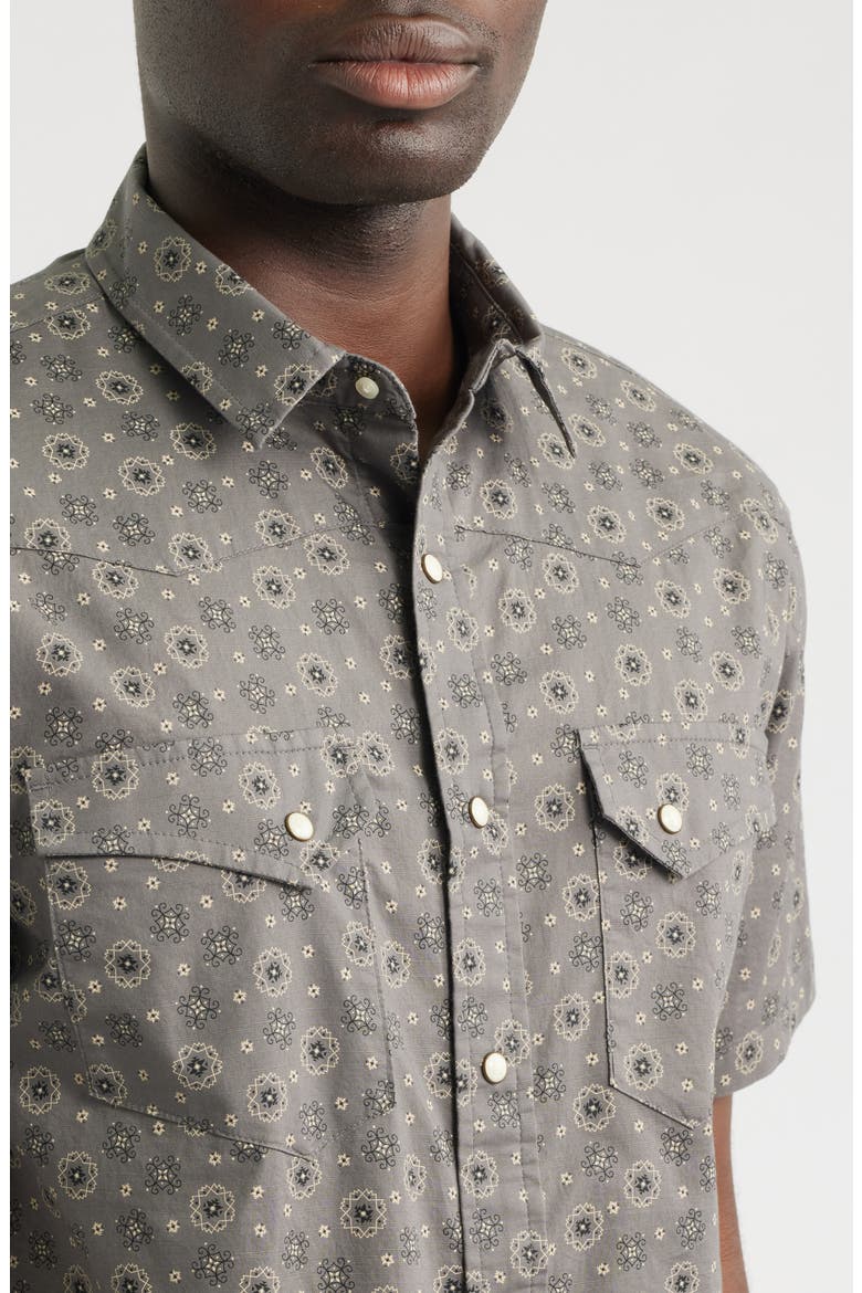 Laramie Short Sleeve Snap-Up Western Shirt, Alternate, color, WESTERN DITSY GREY