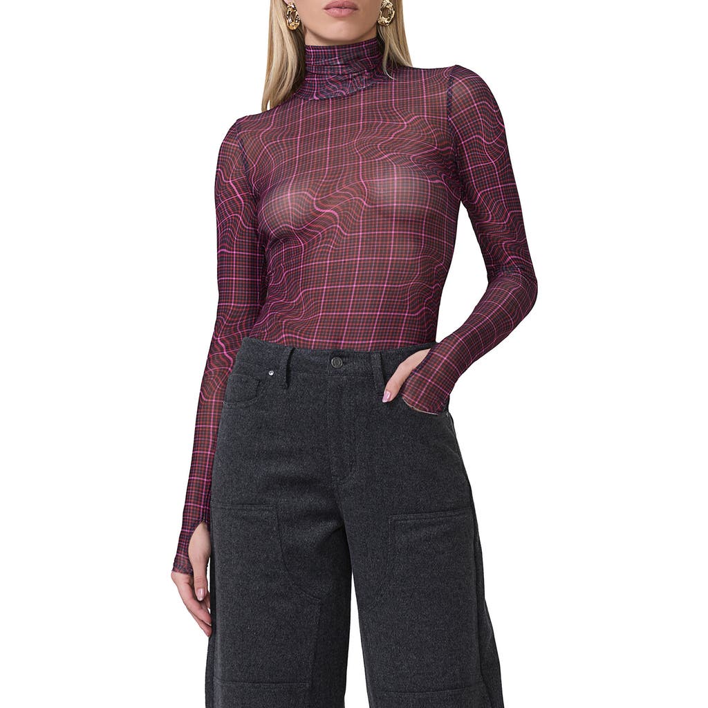 Afrm Zadie Print Turtleneck Mesh Top