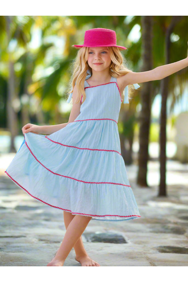 Girls Seaside Breeze Tiered Midi Dress, Alternate, color, Blue