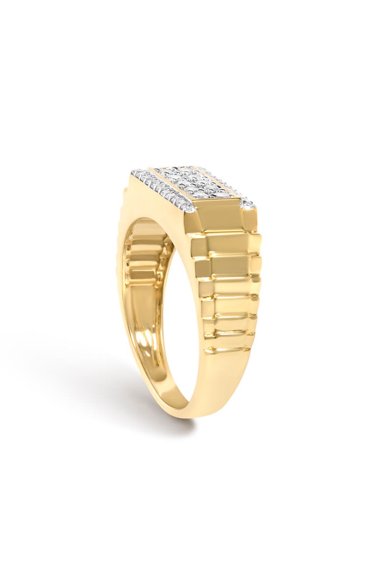 Men's 14K Yellow Gold Plated Sterling Silver Natural 1/2 Cttw Diamond Rectangular Halo Band Ring, Alternate, color, Yellow Gold over Silver
