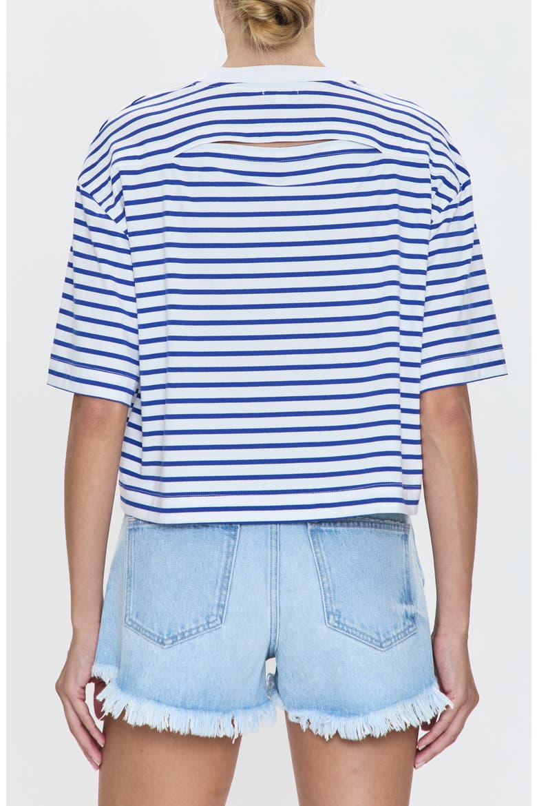 Mae Stripe Cotton Back Cutout Crop T-Shirt, Alternate, color, MARITIME WHITE STRIP