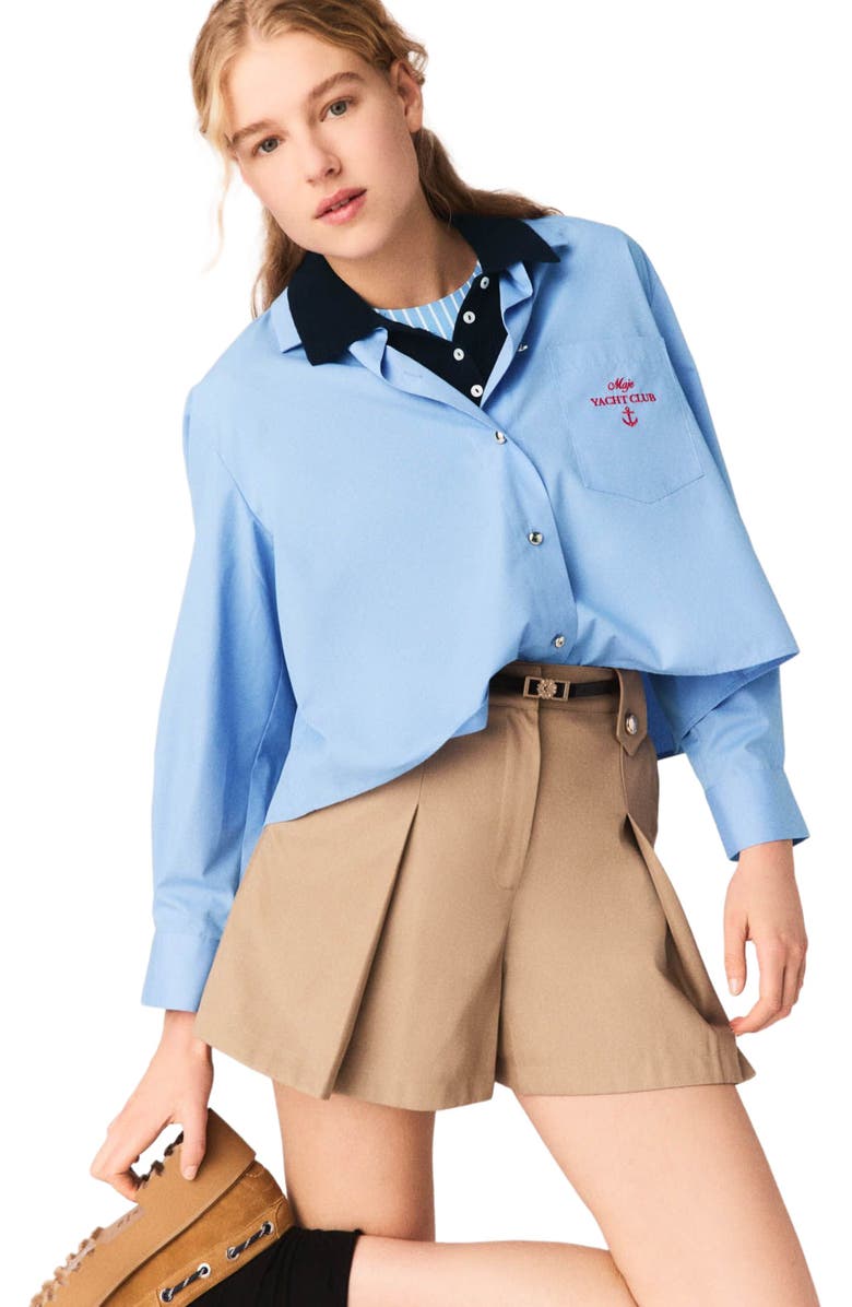 maje Pleated cotton shorts, Alternate, color, Mastic Beige