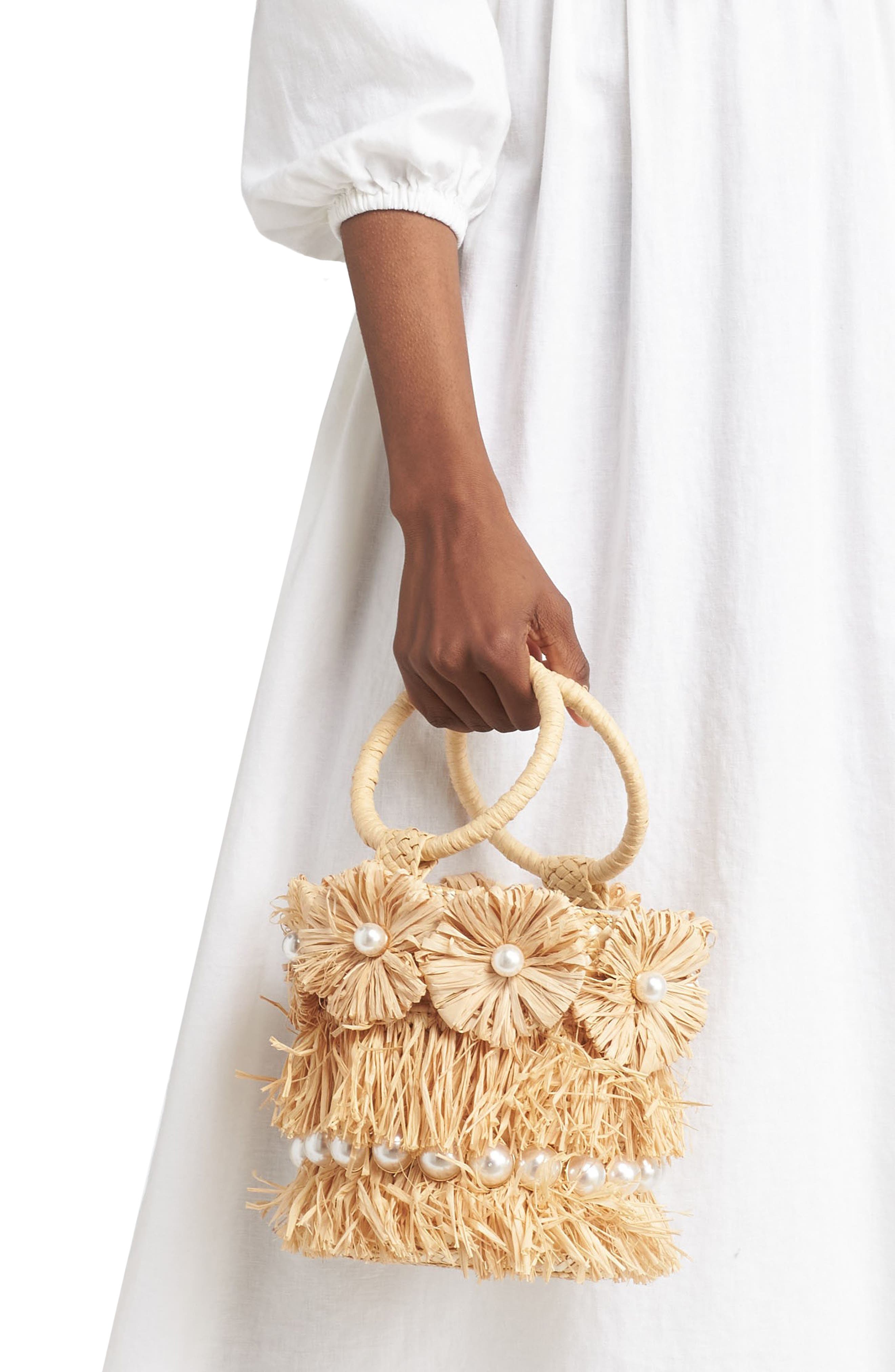 Liv Floral Straw Bucket Bag, Alternate, color, NATURAL