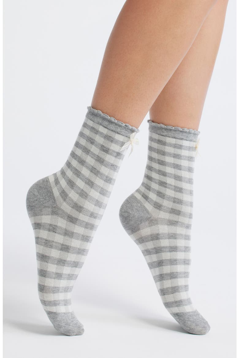 Rachel Gingham Cotton Blend Crew Socks, Main, color, GREY GINGHAM