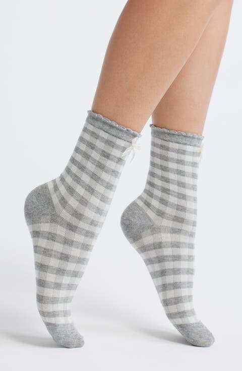 Rachel Gingham Cotton Blend Crew Socks