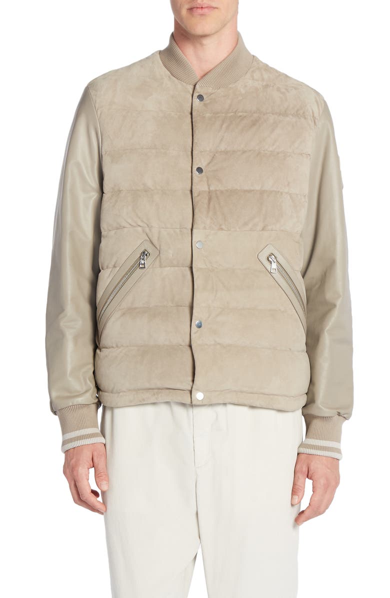 Moncler Chalanches Quilted Leather Down Jacket, Main, color, 