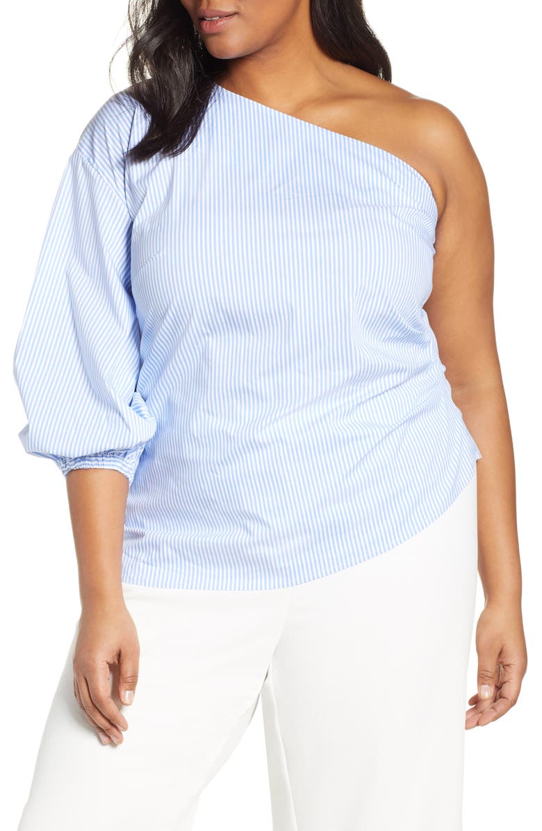 ELOQUII Jason Wu x ELOQUII One-Shoulder Puff Sleeve Blouse, Main, color, 