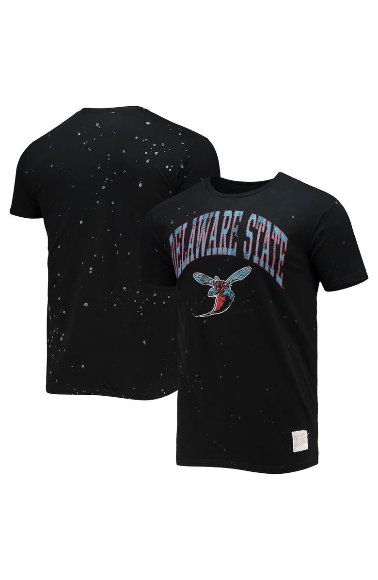 Retro Brand Men's Original Retro Brand Black Delaware State Hornets Bleach Splatter T-Shirt, Main, color, 