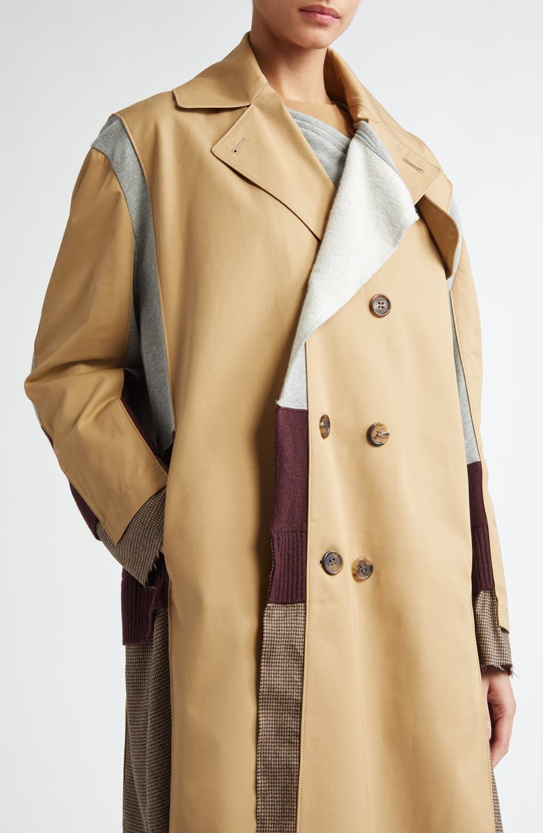 Undercover Spliced Mixed Media Double Breasted Coat, Alternate, color,