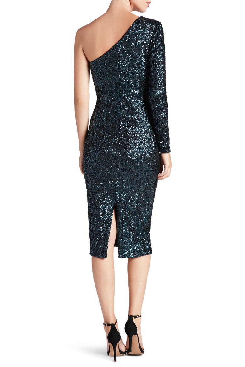 Chrissie Sequin One-Shoulder Cocktail Dress, Alternate, color, NAVY