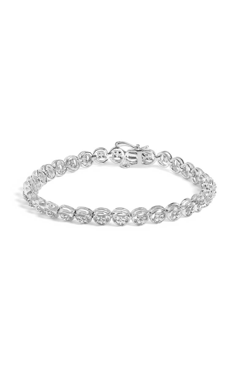 Haus of Brilliance Silver 1/10 Cttw Diamond Open Circle Beaded Wheel Link Tennis Bracelet, Main, color, White