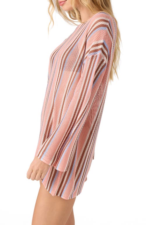 O'neill Annie Beach Long Sleeve Open Knit Cover-up Dress In Pink
