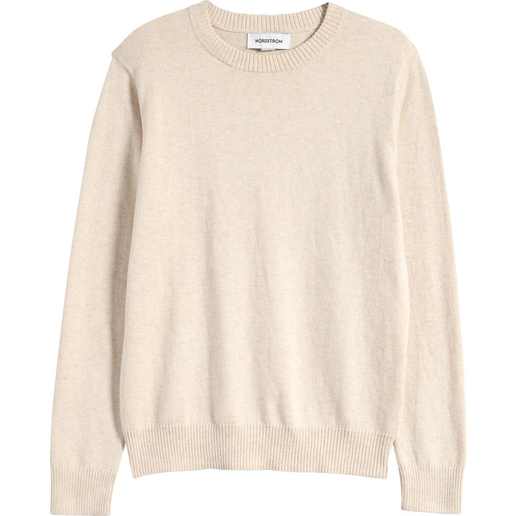 Nordstrom Kids' Cotton & Cashmere Crewneck Sweater In Beige Oatmeal Light Heather