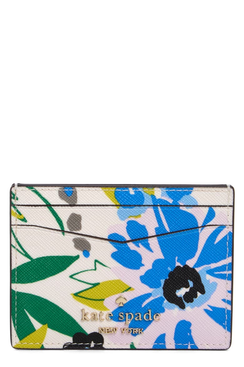 staci festival floral leather card case, Main, color, CREAM MULTI