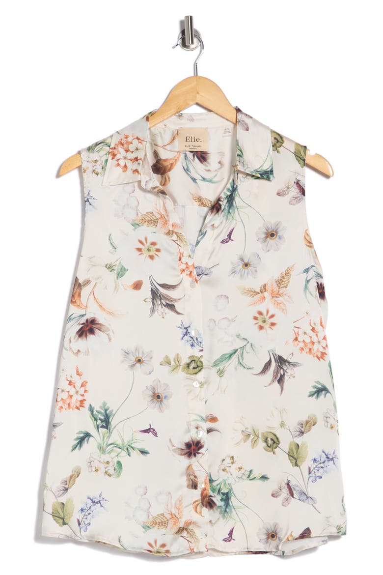 Sleeveless Button-Up Top, Alternate, color, BOTANICAL FLEUR
