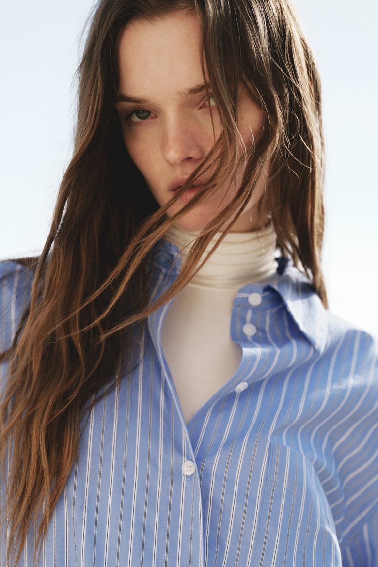 Oversized Poplin Shirt, Alternate, color, Blue/striped