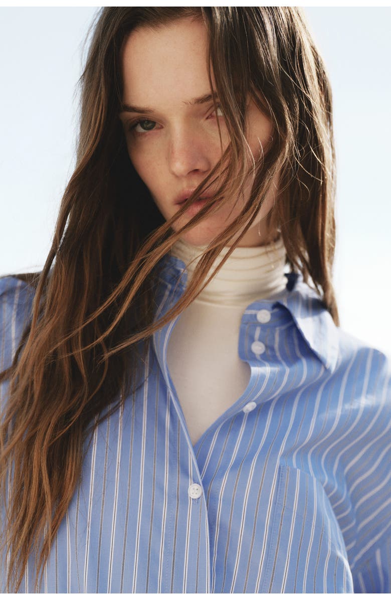 H&M Oversized Poplin Shirt, Alternate, color, Blue/Striped