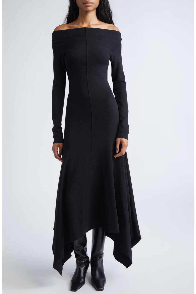 Romi Off The Shoulder Long Sleeve Dress, Main, color, BLACK