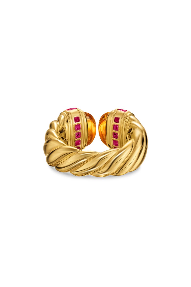 Sculpted Cable Open Cocktail Ring in 18K Yellow Gold with Madeira Citrine and Rubellites, 12.4mm, Alternate, color, MADEIRA CITRINE