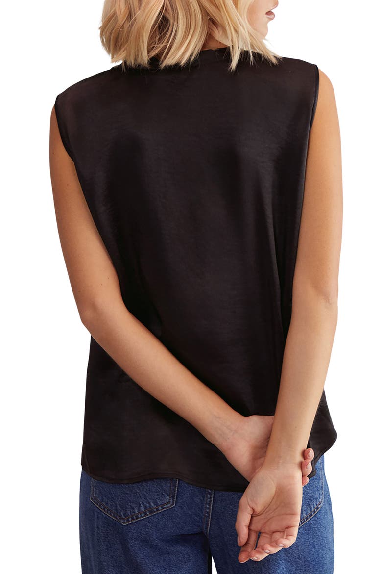 Sleeveless Hammered Satin Top, Alternate, color, BLACK