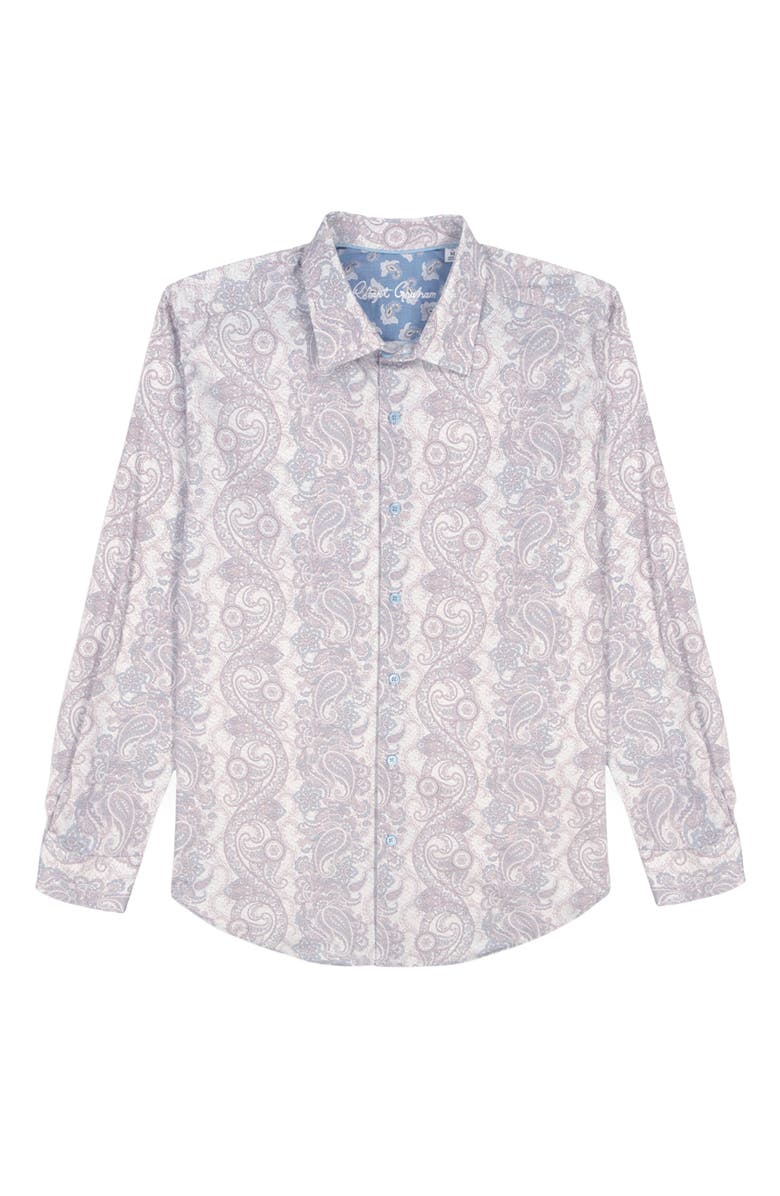 Robert Graham Auberry Paisley Stretch Cotton Button-Up Shirt, Alternate, color, Tan