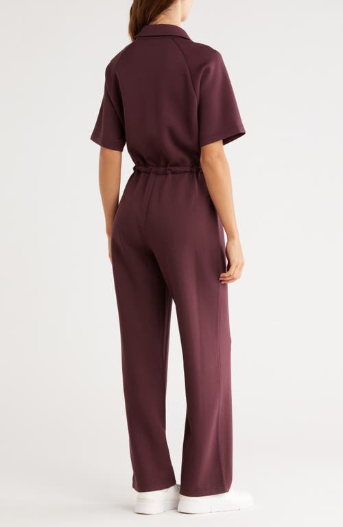 Z By Zella Whisper Relaxed Fit Scuba Knit Jumpsuit In Burgundy