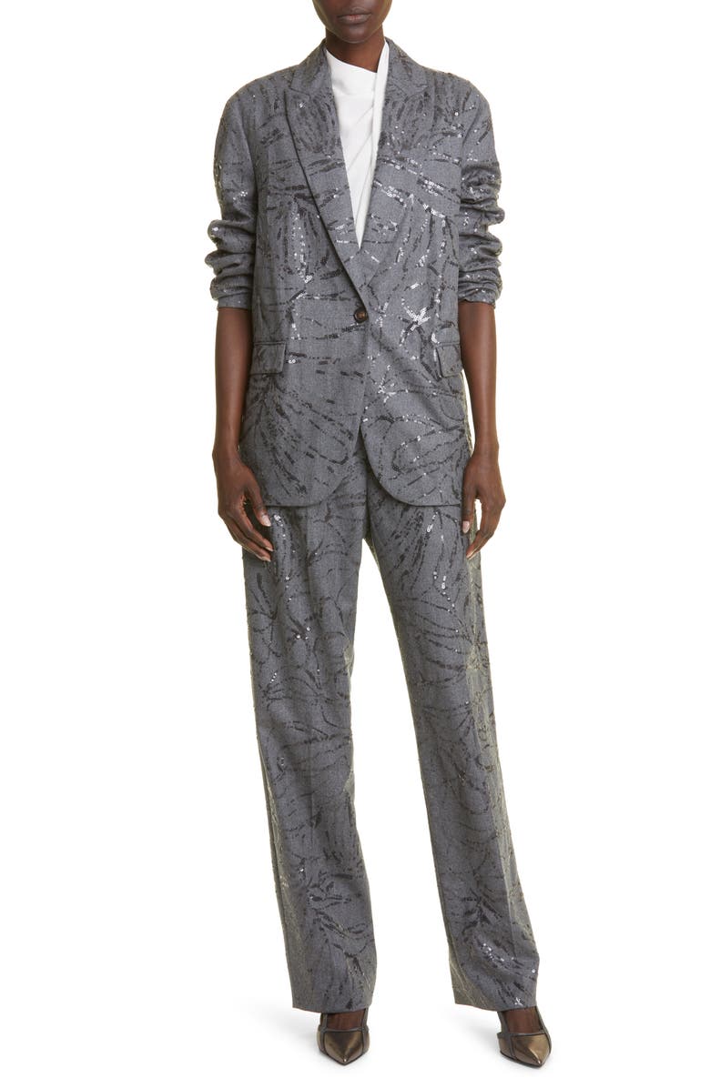 Brunello Cucinelli Sequin Detail Virgin Wool Pants, Alternate, color, C003 Grigio Medio