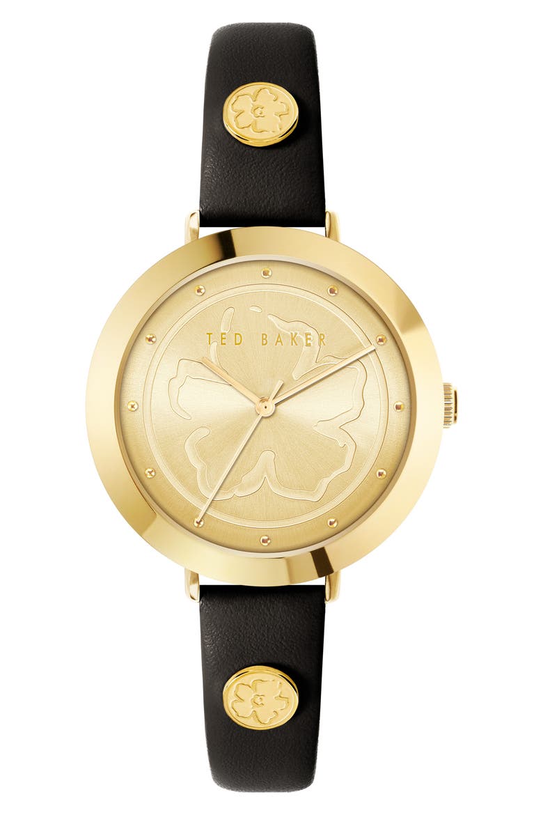 Ammy Magnolia 3H Leather Strap Watch, 34mm, Main, color, GOLD/ CREAM/ BLACK