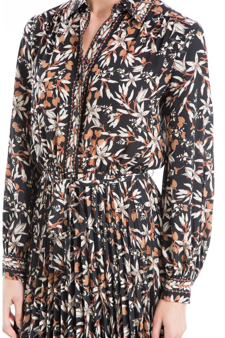Long Sleeve Pleated Shirtdress, Alternate, color, BKECRUPL-BLACK/ECRU PRESSED LILY