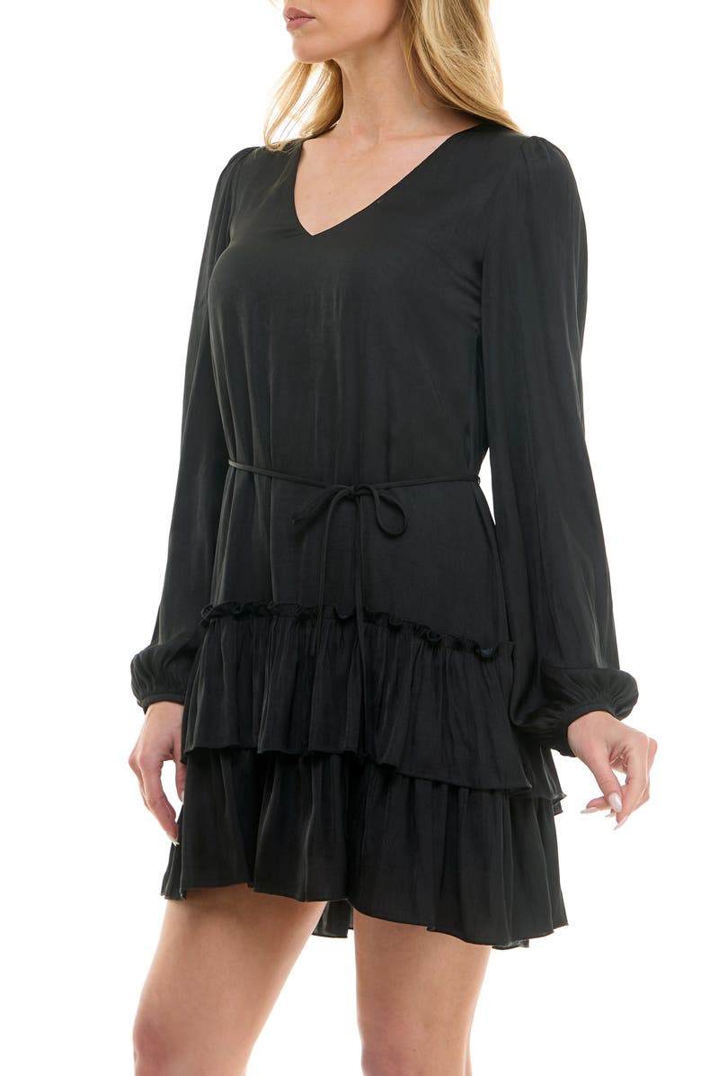 Socialite Tiered Long Sleeve Satin Dress, Alternate, color,