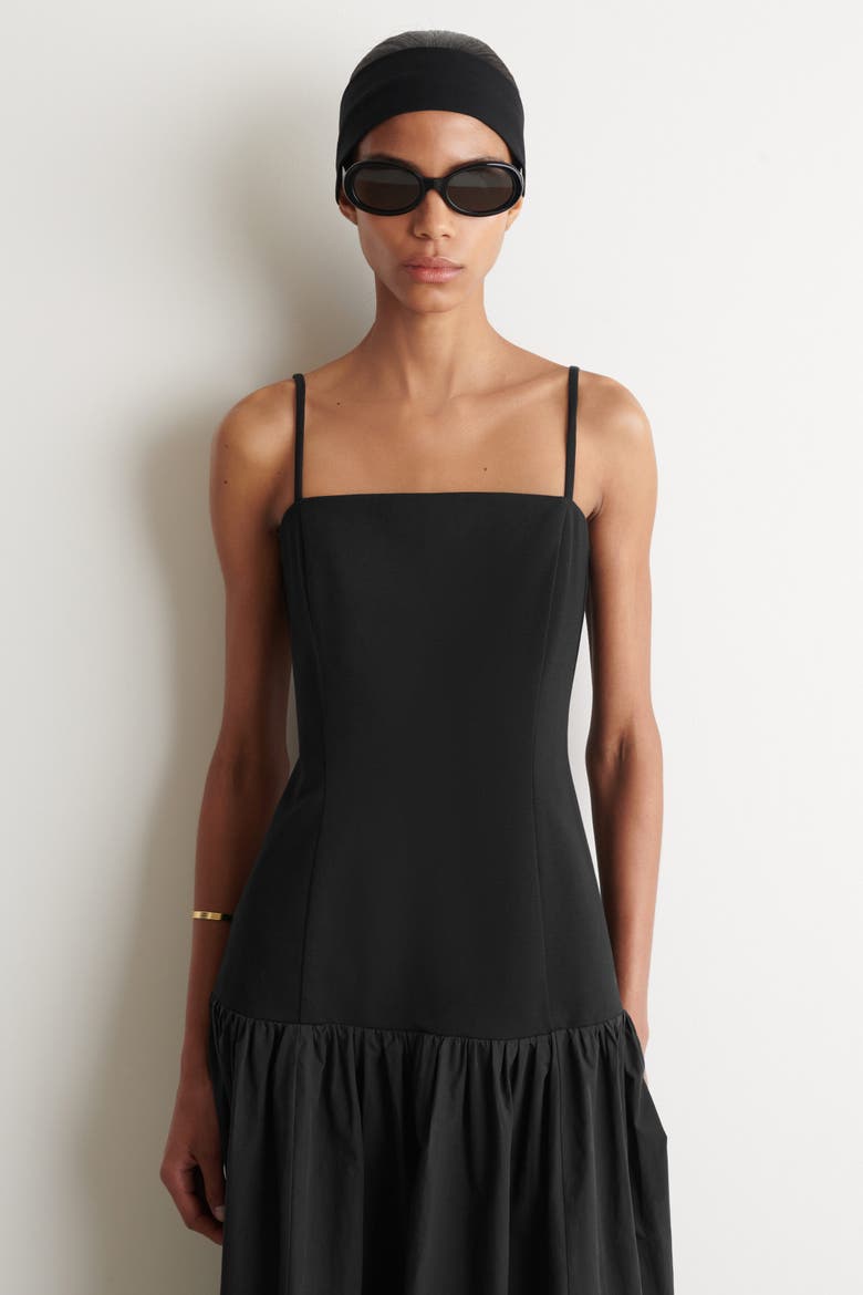 Sculpted Dropped-waist Midi Dress, Alternate, color, BLACK