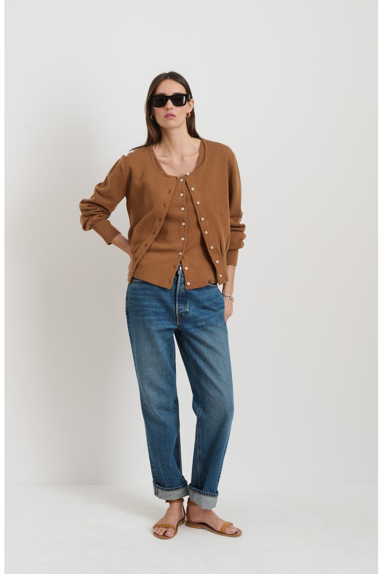 Louisa Cotton & Cashmere Cardigan, Alternate, color, MOCHACCINO