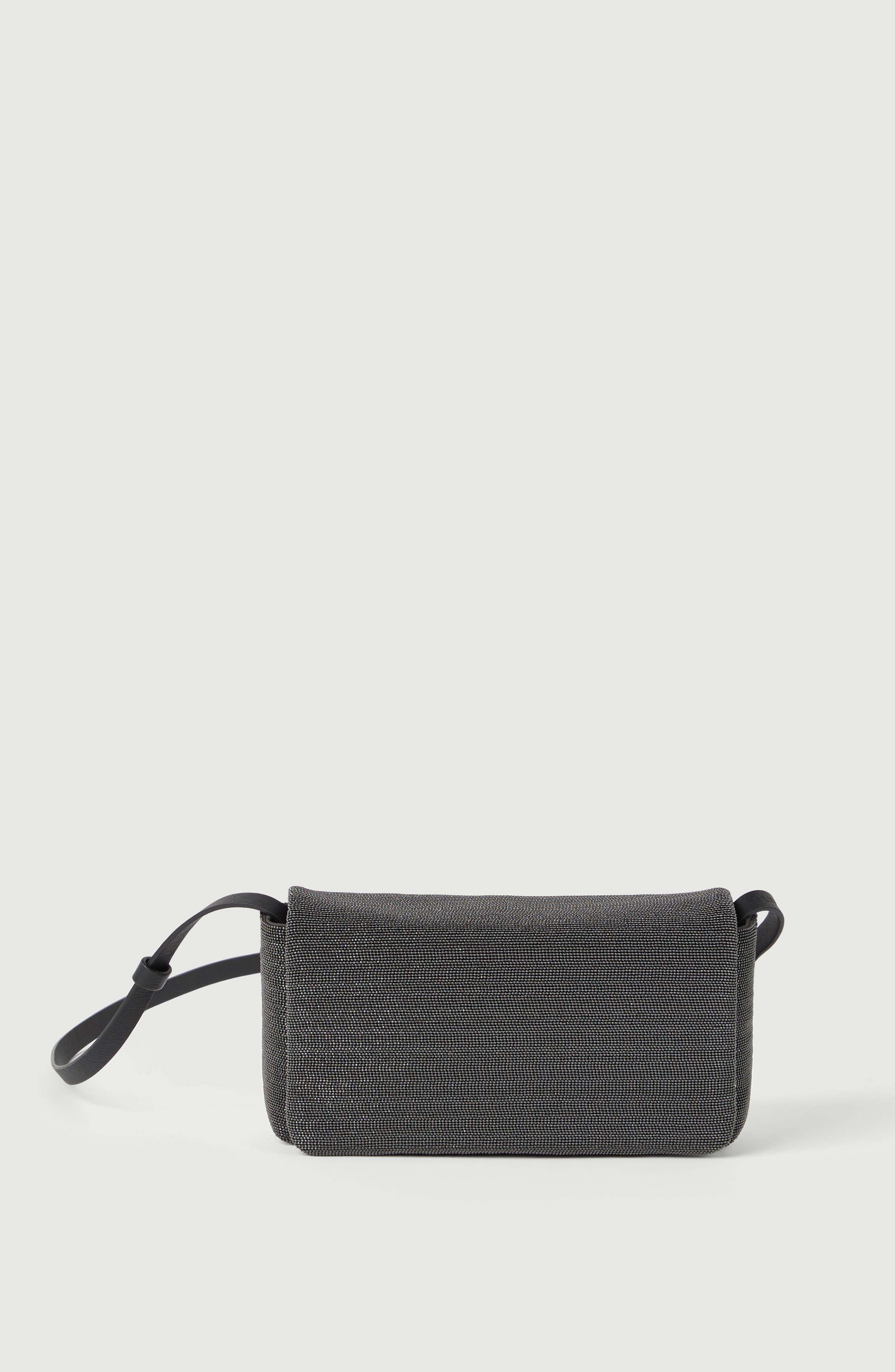 Brunello Cucinelli Precious flap bag in grained leather, Alternate, color, Black