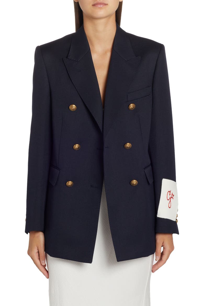 Diva Double Breasted Blazer, Main, color, DARK BLUE
