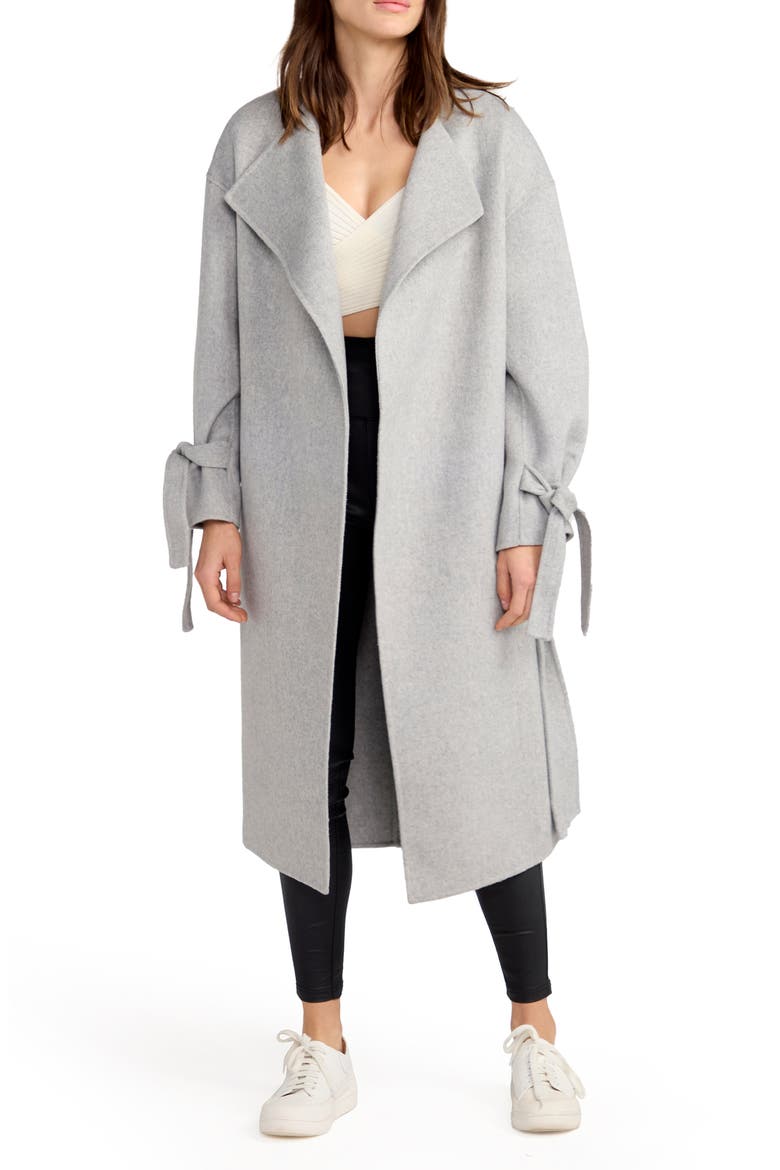 Head over Heels Collarless Belted Wool Blend Coat, Alternate, color, GREY MARLE