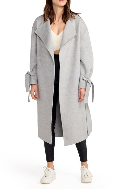 Belle & Bloom Head Over Heels Collarless Belted Wool Blend Coat In Gray