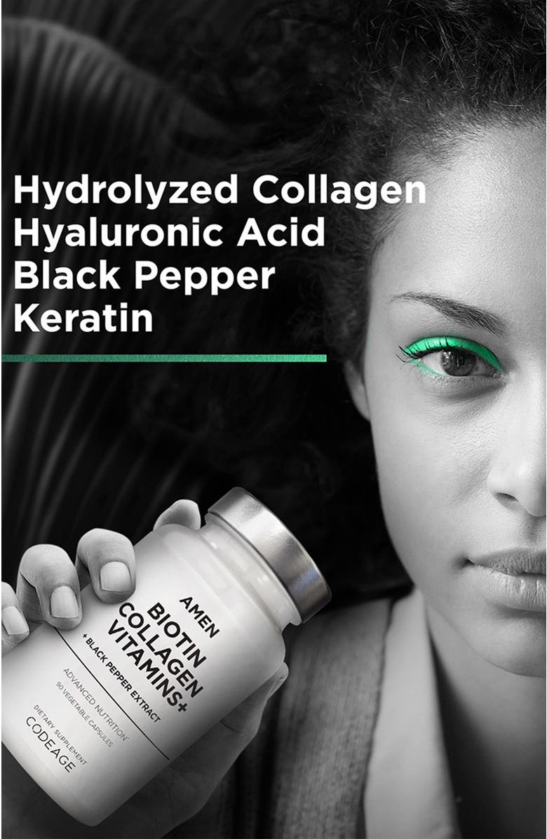 Codeage Amen Biotin Collagen Peptides + Vitamins C, E & Keratin, Alternate, color, White