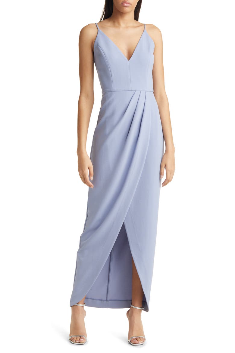 The Ines V-Neck Tulip Gown, Main, color, DUSTY BLUE
