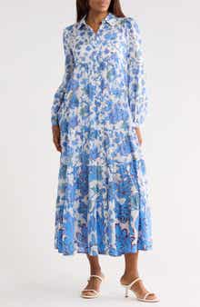 Diane von Furstenberg Kiara Floral Long Sleeve Tiered Shirtdress